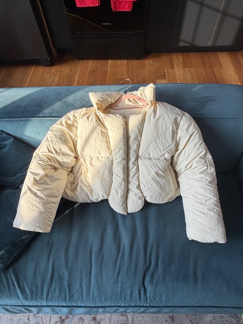 Ivory White/ Cream Cropped Puffer